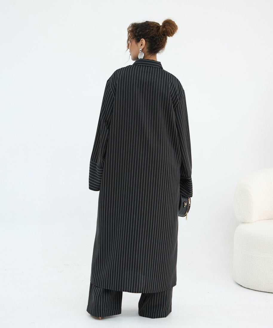 Pinstripe Oversized Shirt & Wide-Leg Trouser Set(MS452)