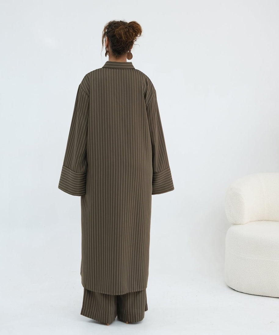 Pinstripe Oversized Shirt & Wide-Leg Trouser Set(MS452)