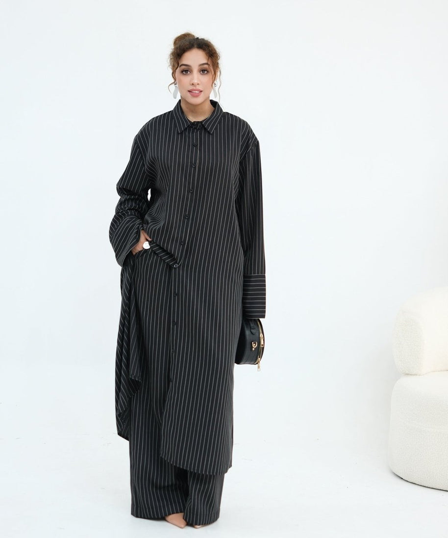 Pinstripe Oversized Shirt & Wide-Leg Trouser Set(MS452)