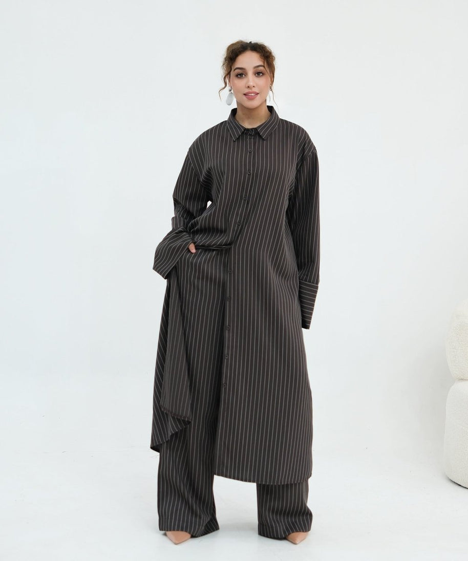 Pinstripe Oversized Shirt & Wide-Leg Trouser Set(MS452)