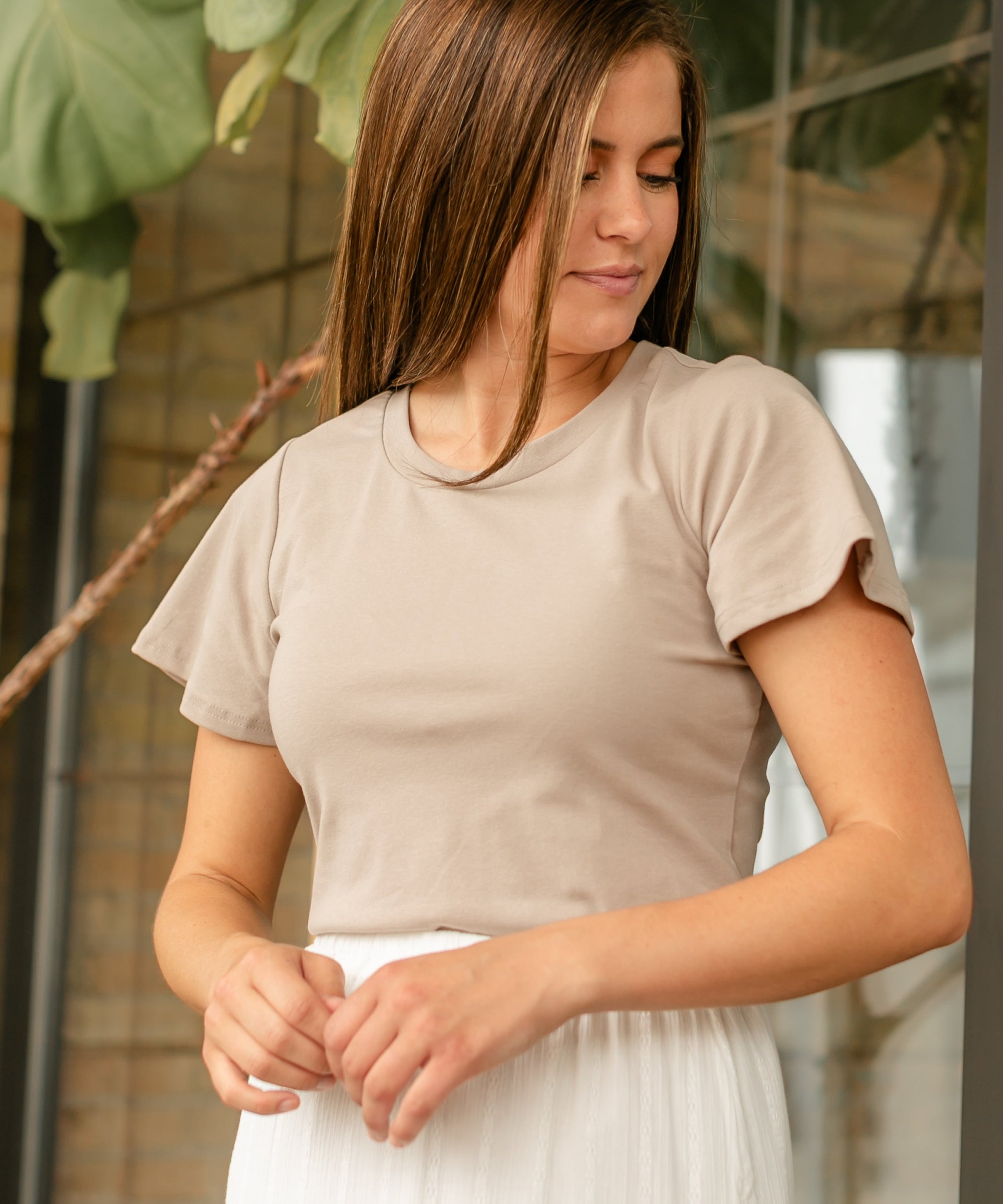 Essential Sand Flutter Sleeve Top