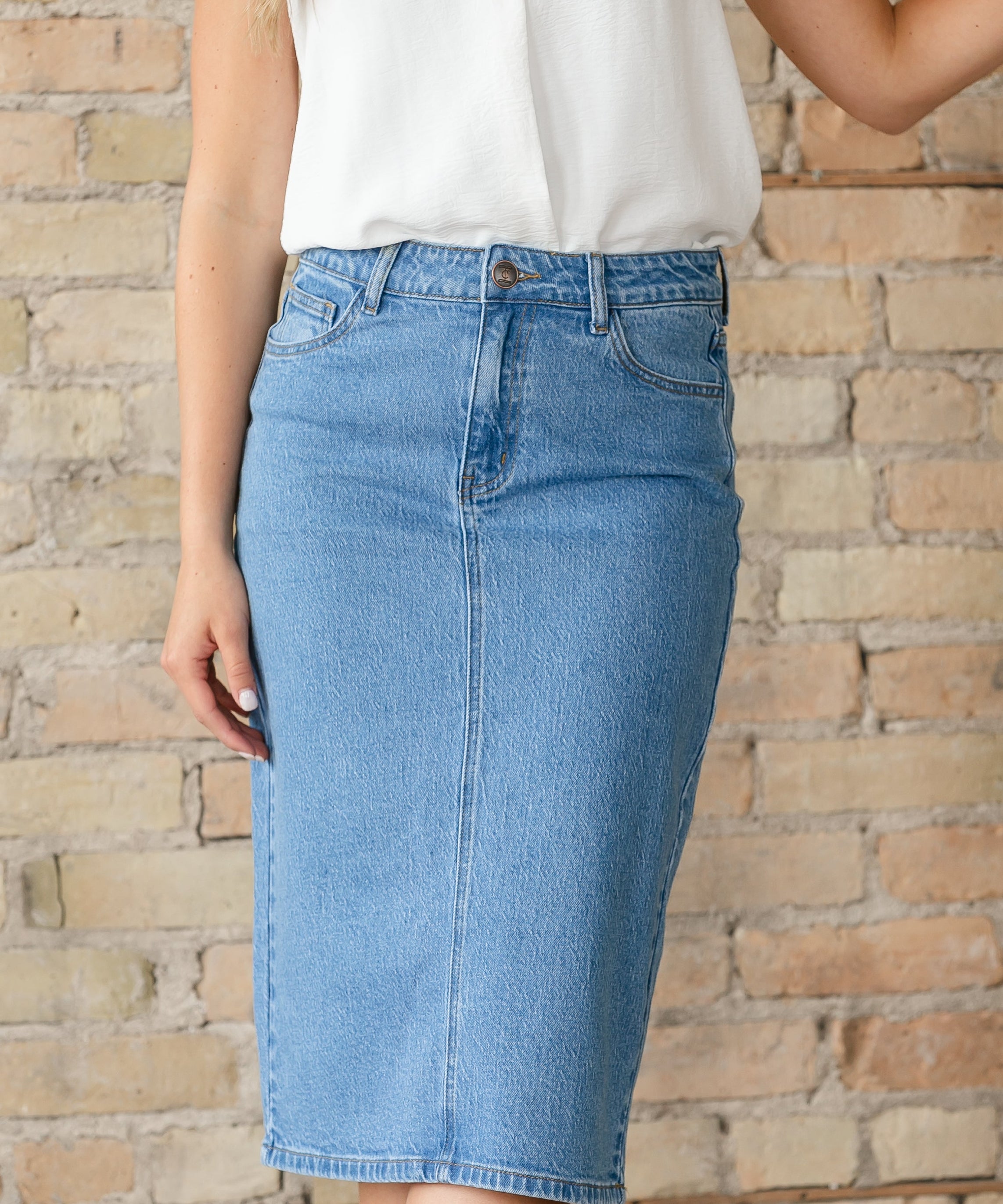 Remi Denim Classic Wash Midi Skirt