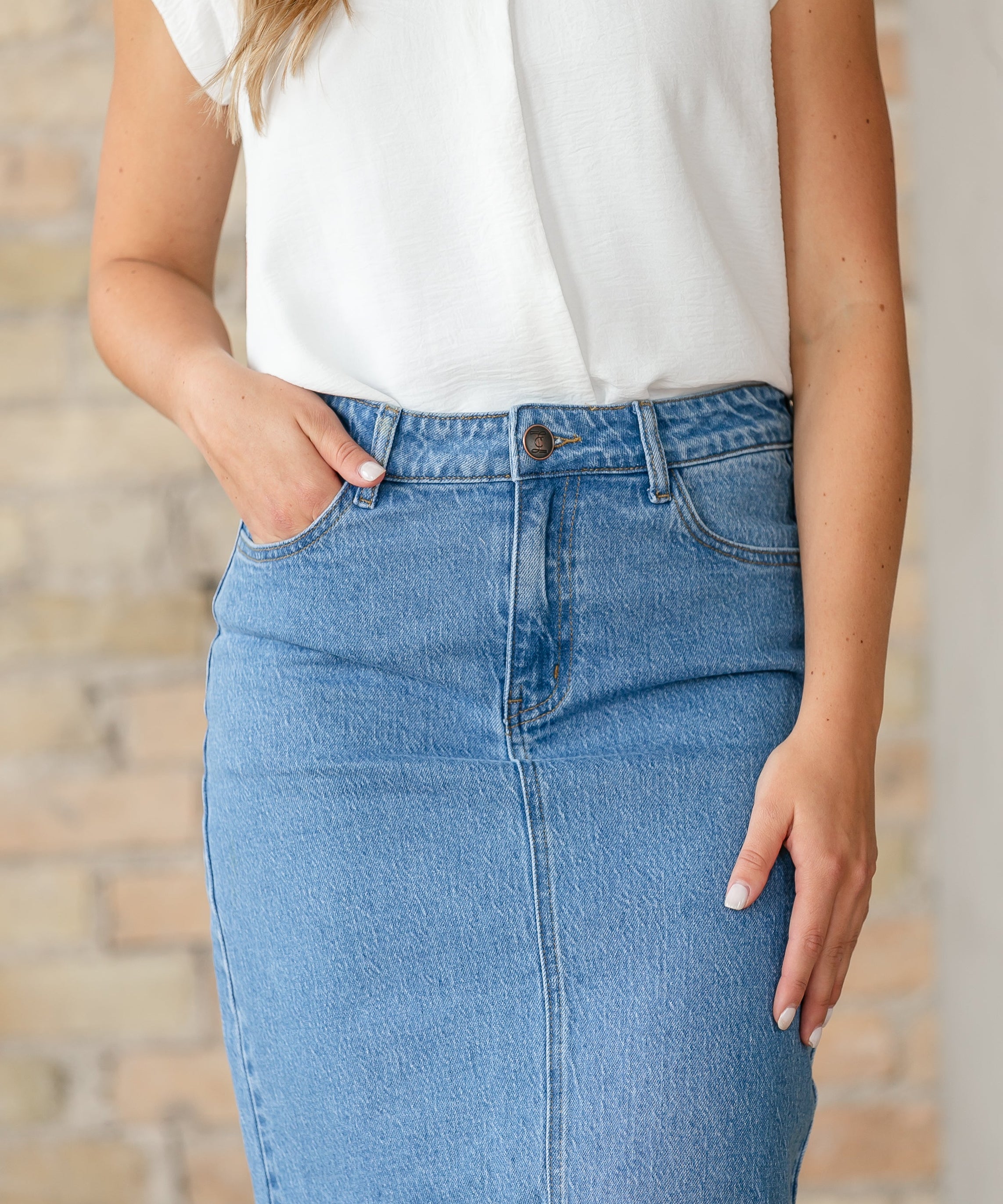 Remi Denim Classic Wash Midi Skirt