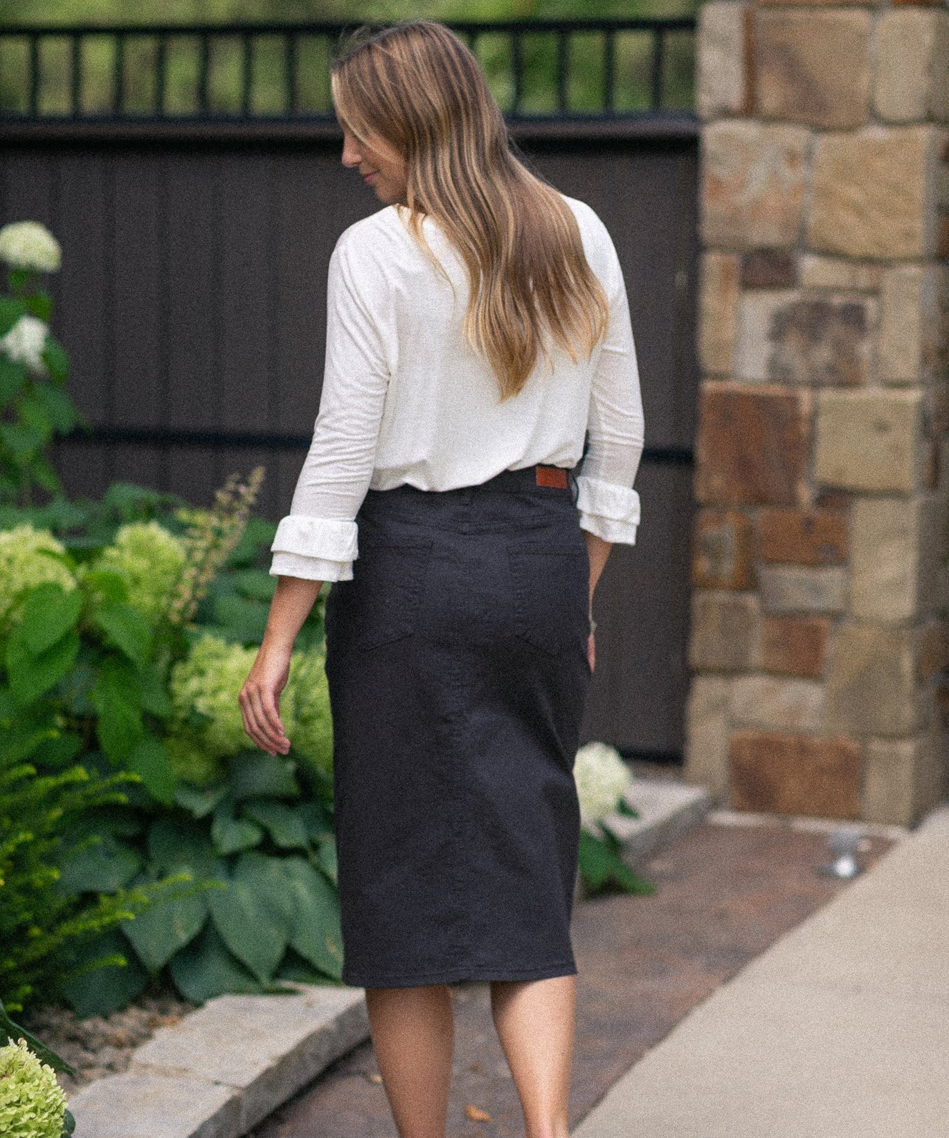 Remi Onyx Black Denim Midi Skirt