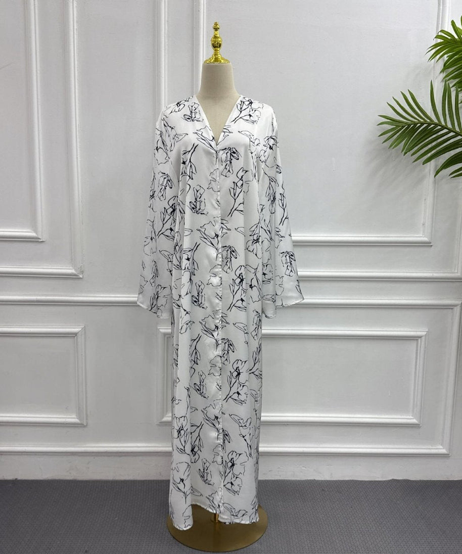 Printed Double-Layer Open Abaya & Hijab Set(MOA324)