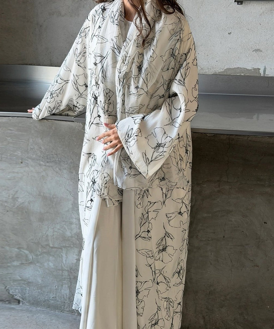 Printed Double-Layer Open Abaya & Hijab Set(MOA324)