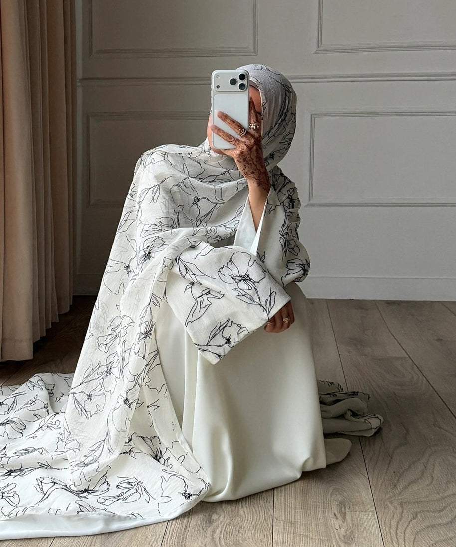 Printed Double-Layer Open Abaya & Hijab Set(MOA324)