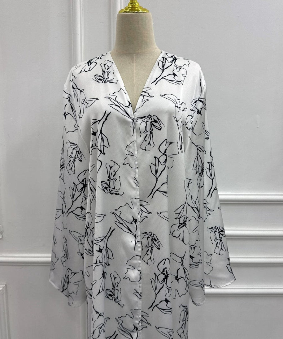 Printed Double-Layer Open Abaya & Hijab Set(MOA324)