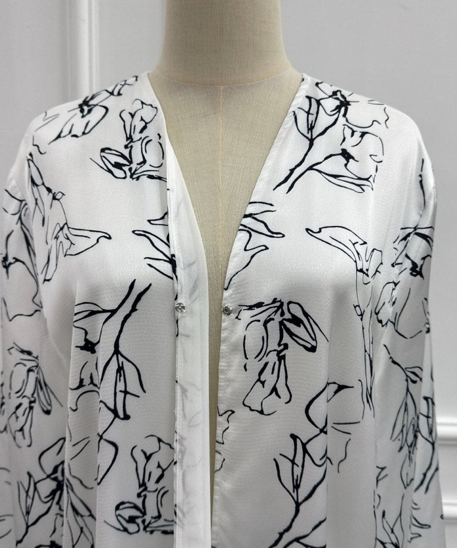 Printed Double-Layer Open Abaya & Hijab Set(MOA324)