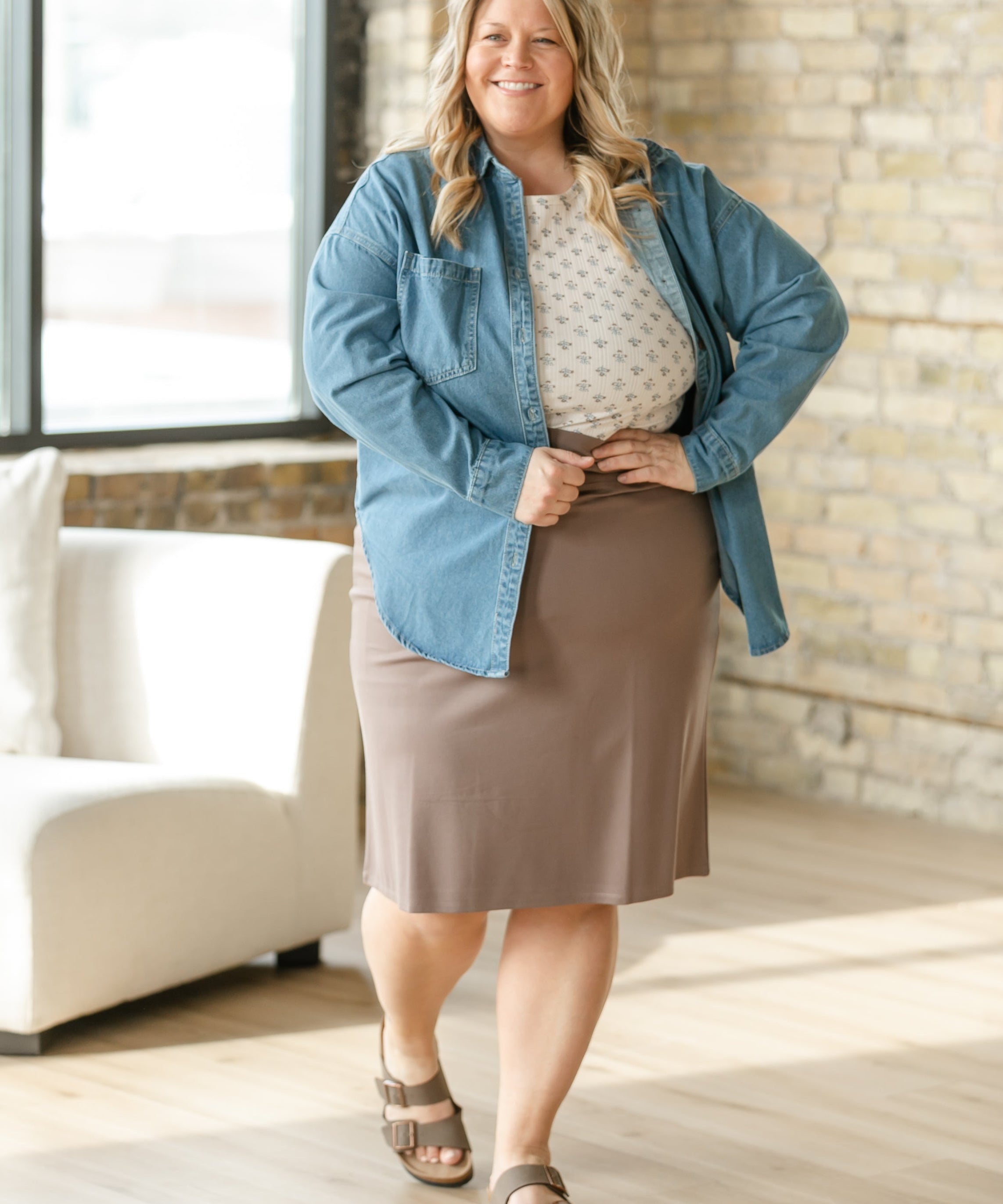 Quinn Deep Taupe Knit Midi Skirt