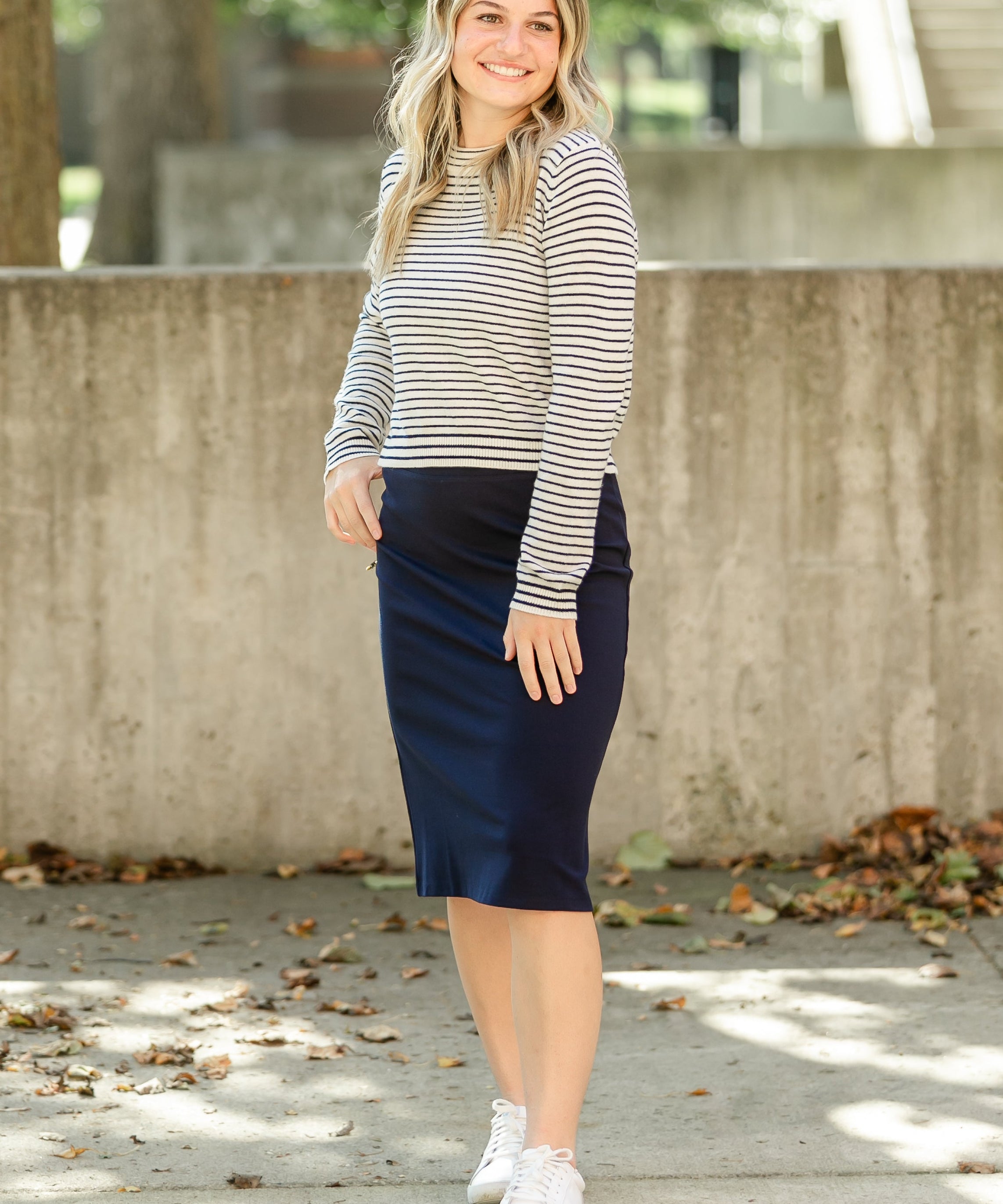 Quinn Navy Knit Midi Skirt