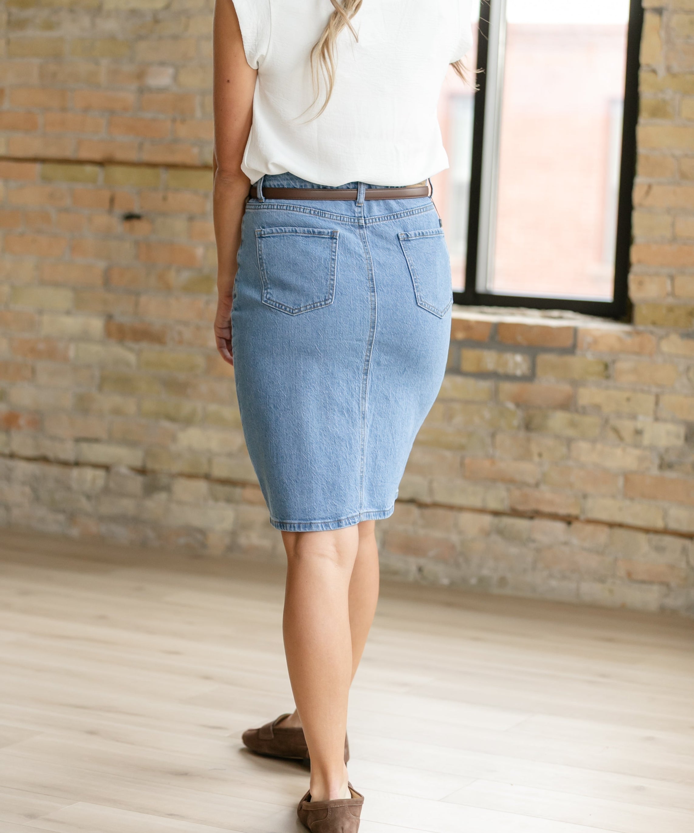 Remi Denim Classic Wash Midi Skirt