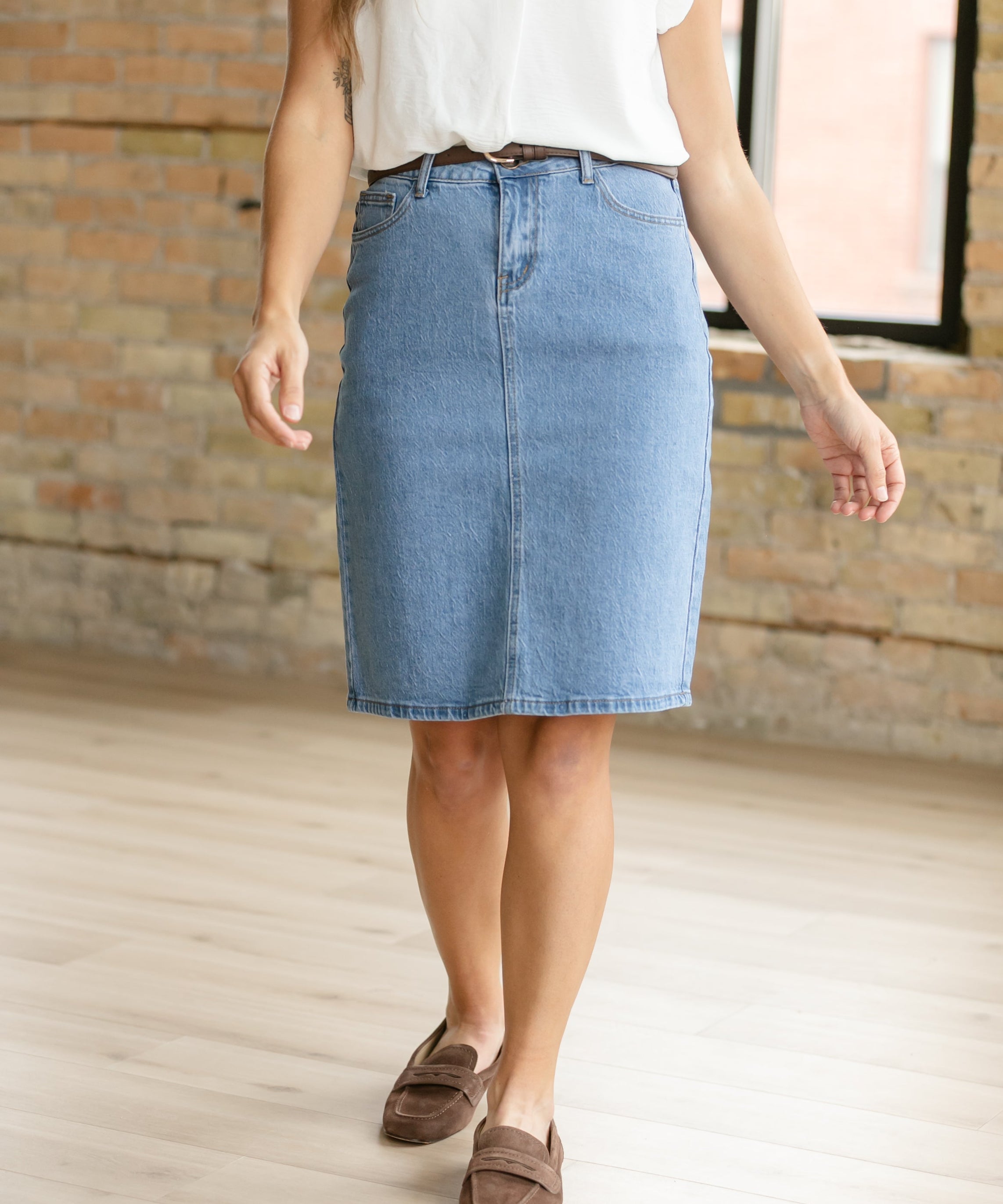Remi Denim Classic Wash Midi Skirt