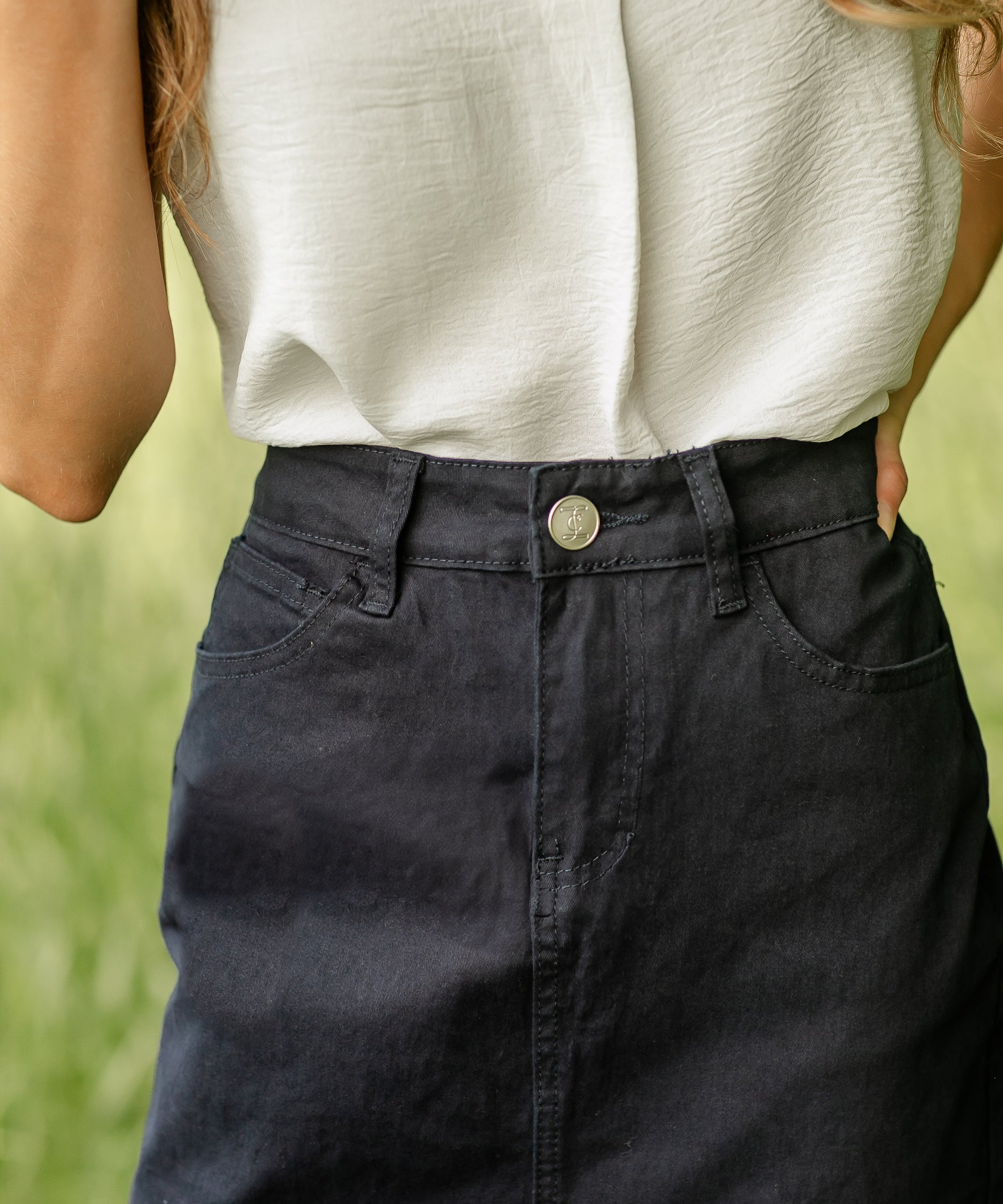 Remi Navy Denim Midi Skirt