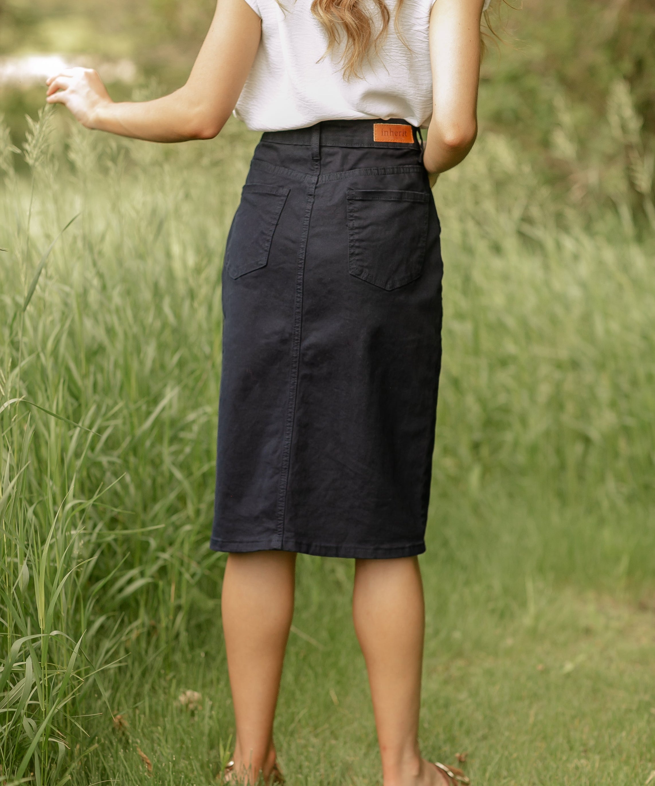 Remi Navy Denim Midi Skirt