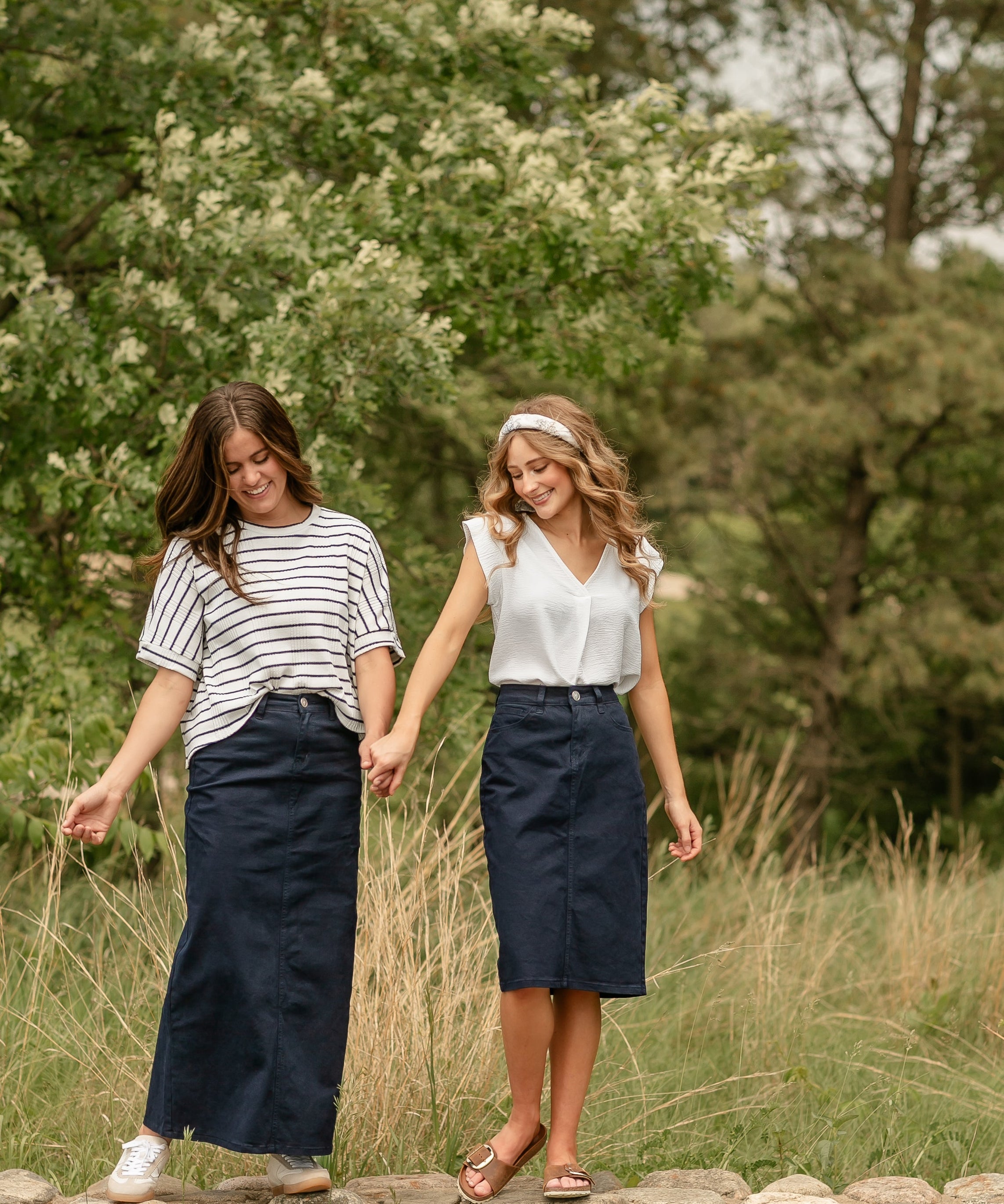 Remi Navy Denim Midi Skirt