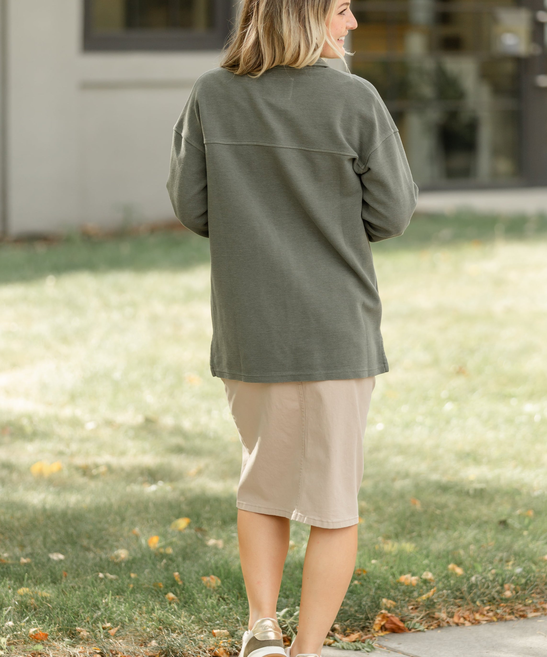 Remi Simply Taupe Denim Midi Skirt