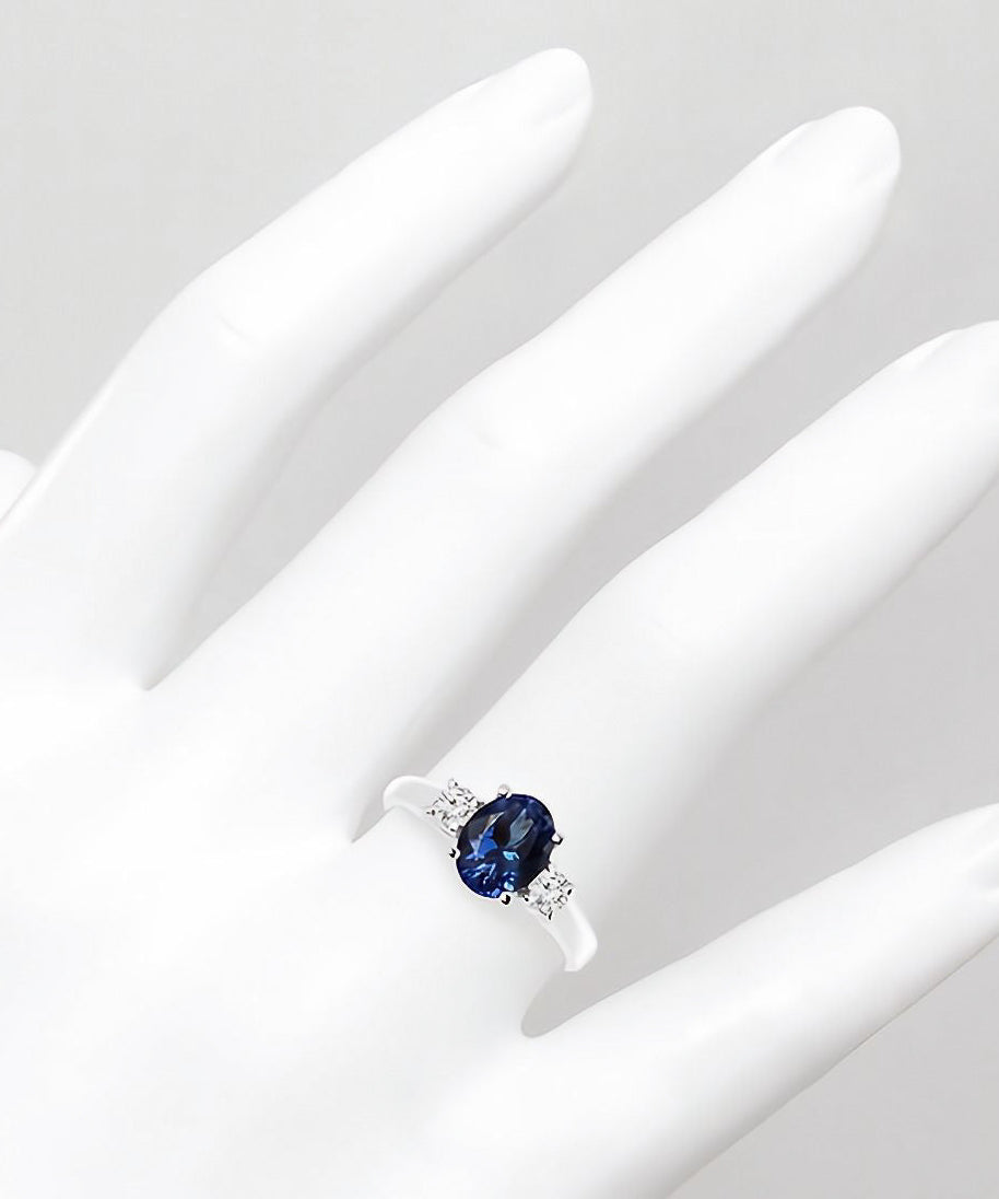 2.00 CTW Lab Created Oval Blue Sapphire & Diamond 3-Stone Engagement Ring in 14kt Gold
