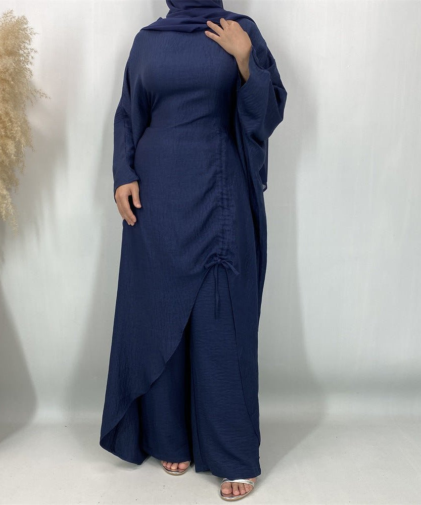 Ruched Drawstring Batwing Top & Wide-Leg Trousers Co-ord Set(MS478)