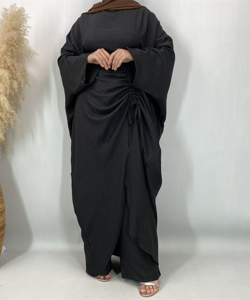 Ruched Drawstring Batwing Top & Wide-Leg Trousers Co-ord Set(MS478)
