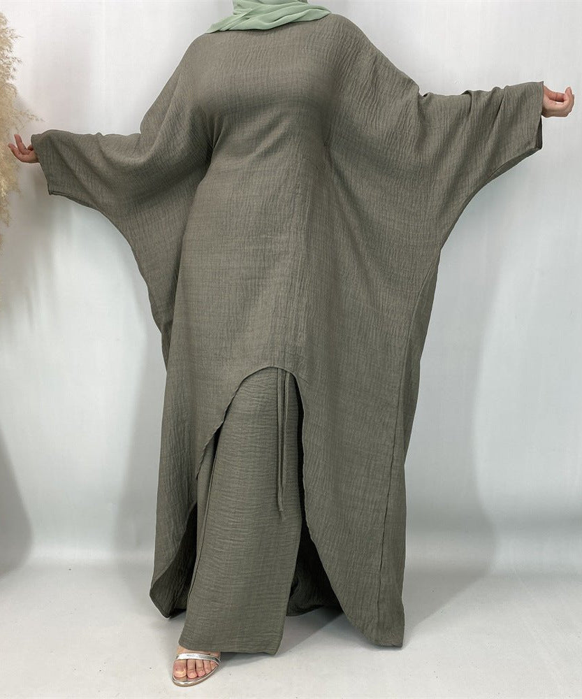 Ruched Drawstring Batwing Top & Wide-Leg Trousers Co-ord Set(MS478)