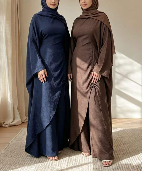 Ruched Drawstring Batwing Top & Wide-Leg Trousers Co-ord Set(MS478)