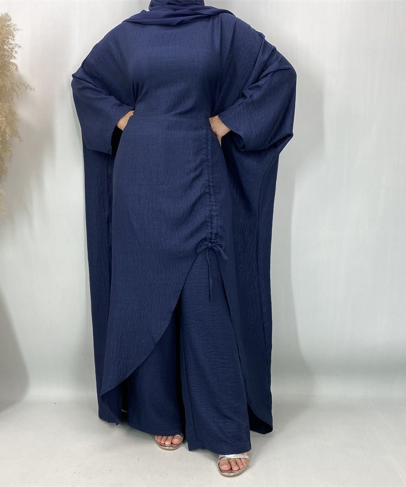 Ruched Drawstring Batwing Top & Wide-Leg Trousers Co-ord Set(MS478)