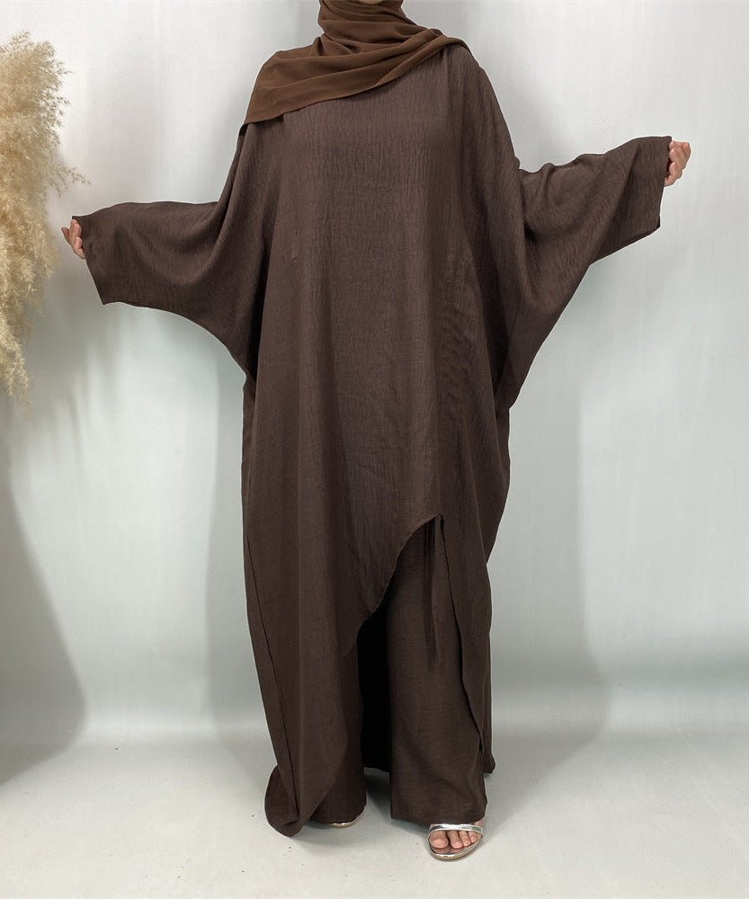 Ruched Drawstring Batwing Top & Wide-Leg Trousers Co-ord Set(MS478)