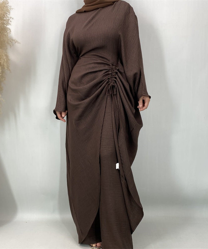 Ruched Drawstring Batwing Top & Wide-Leg Trousers Co-ord Set(MS478)