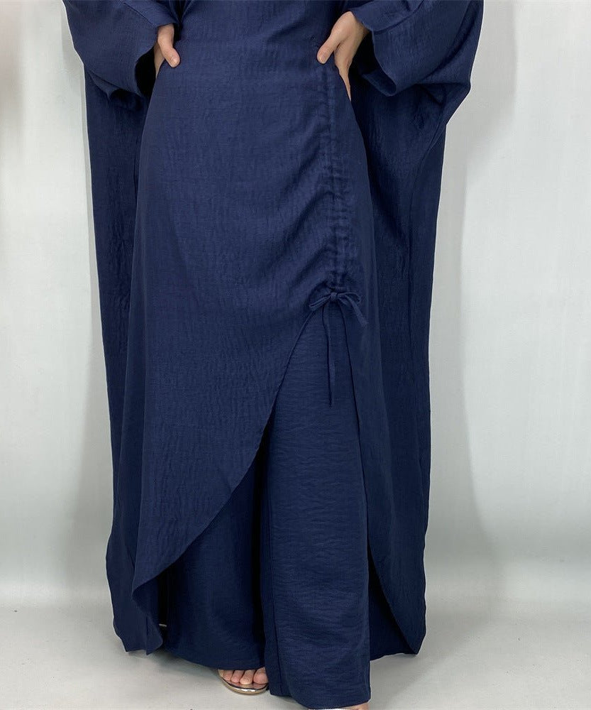 Ruched Drawstring Batwing Top & Wide-Leg Trousers Co-ord Set(MS478)