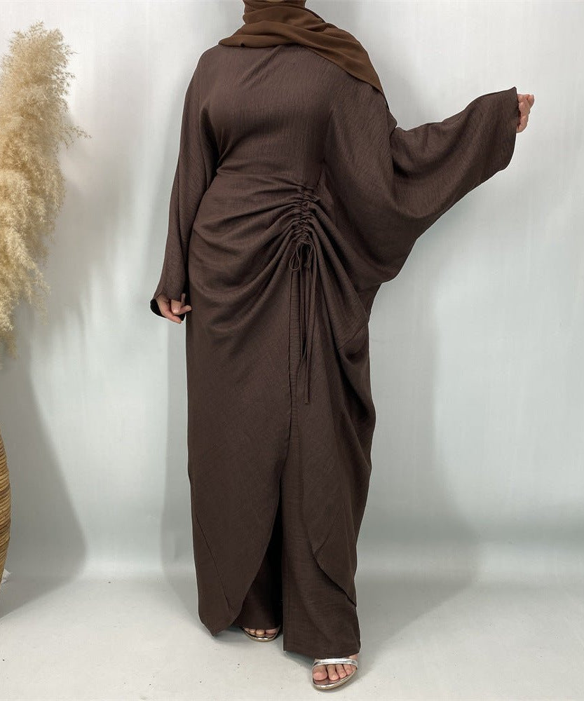 Ruched Drawstring Batwing Top & Wide-Leg Trousers Co-ord Set(MS478)