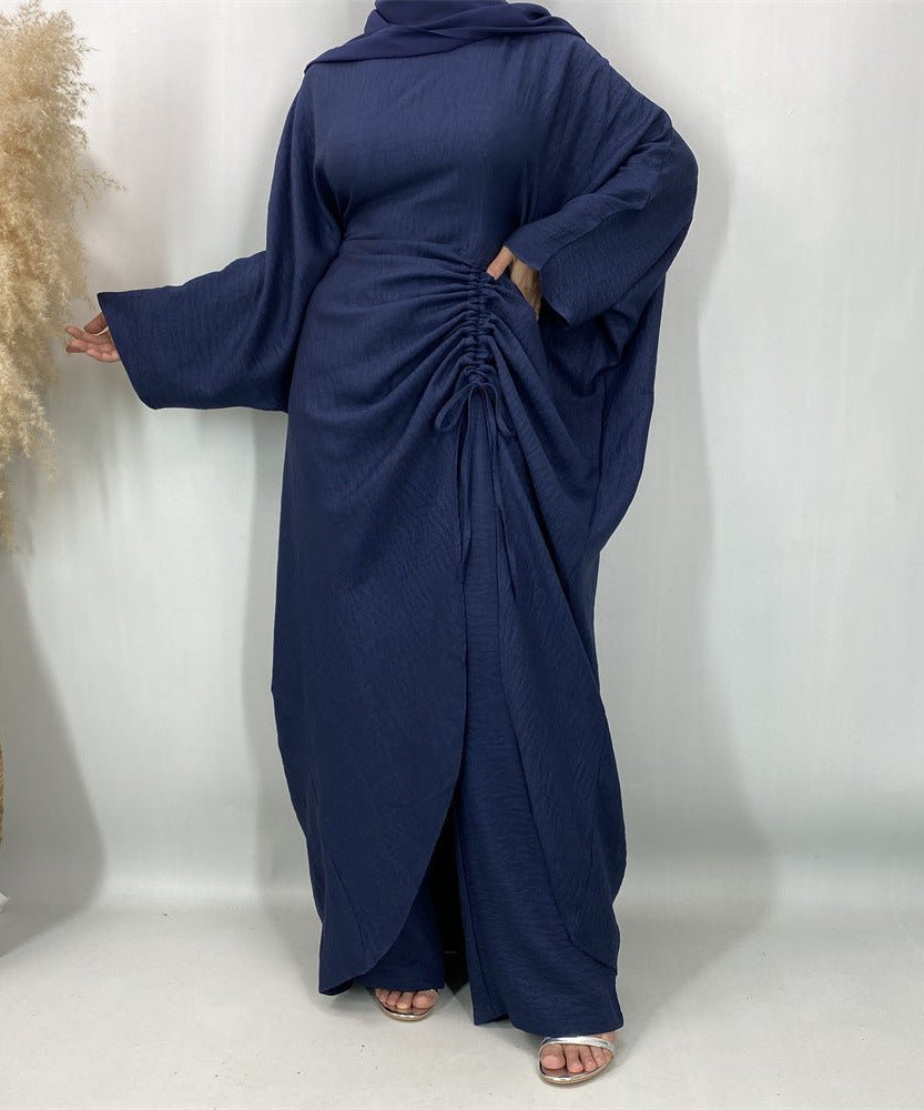 Ruched Drawstring Batwing Top & Wide-Leg Trousers Co-ord Set(MS478)