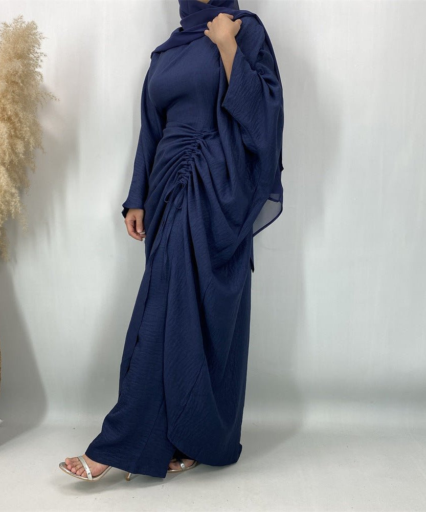 Ruched Drawstring Batwing Top & Wide-Leg Trousers Co-ord Set(MS478)