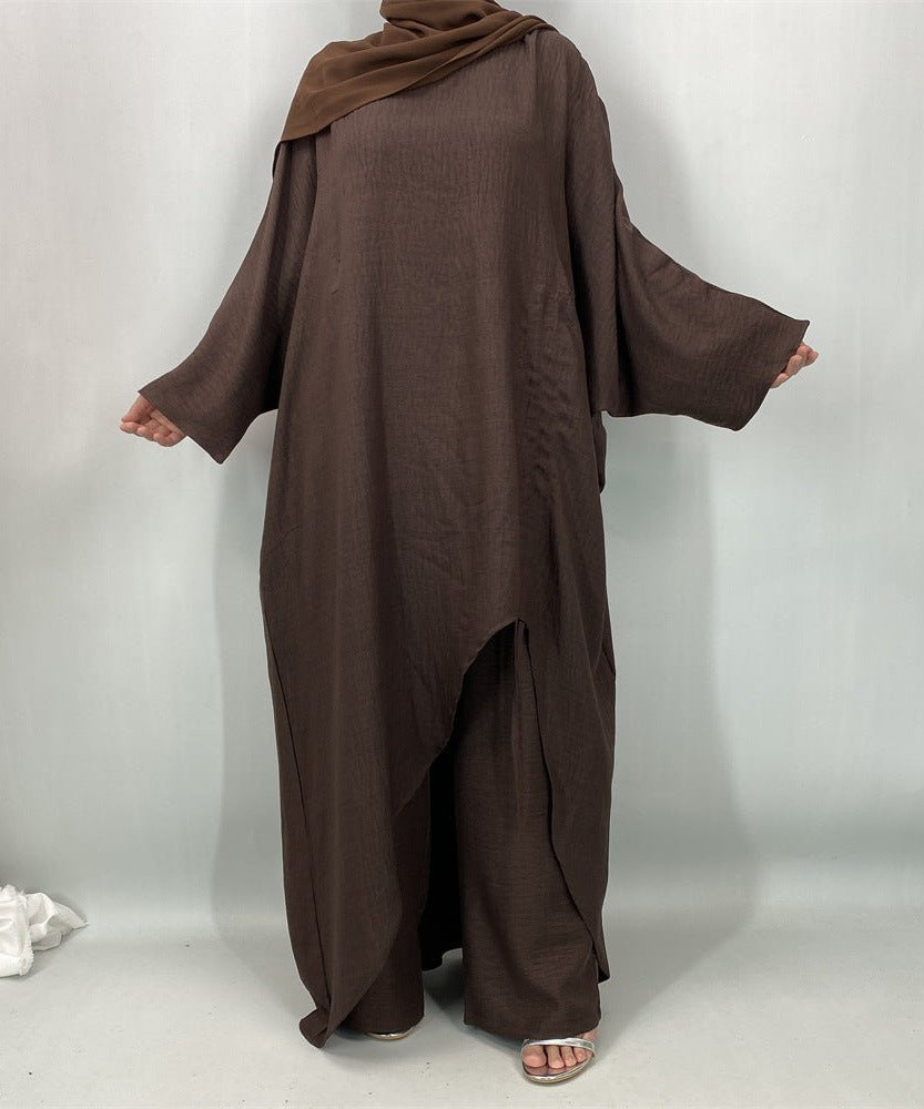 Ruched Drawstring Batwing Top & Wide-Leg Trousers Co-ord Set(MS478)
