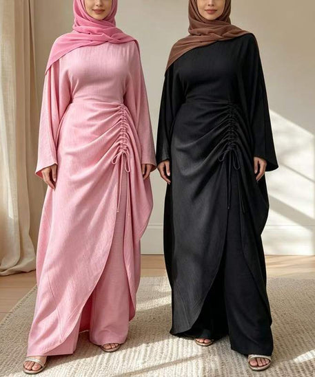 Ruched Drawstring Batwing Top & Wide-Leg Trousers Co-ord Set(MS478)