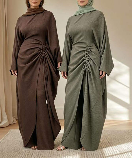 Ruched Drawstring Batwing Top & Wide-Leg Trousers Co-ord Set(MS478)