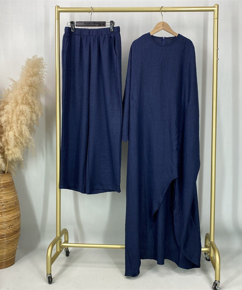 Ruched Drawstring Batwing Top & Wide-Leg Trousers Co-ord Set(MS478)