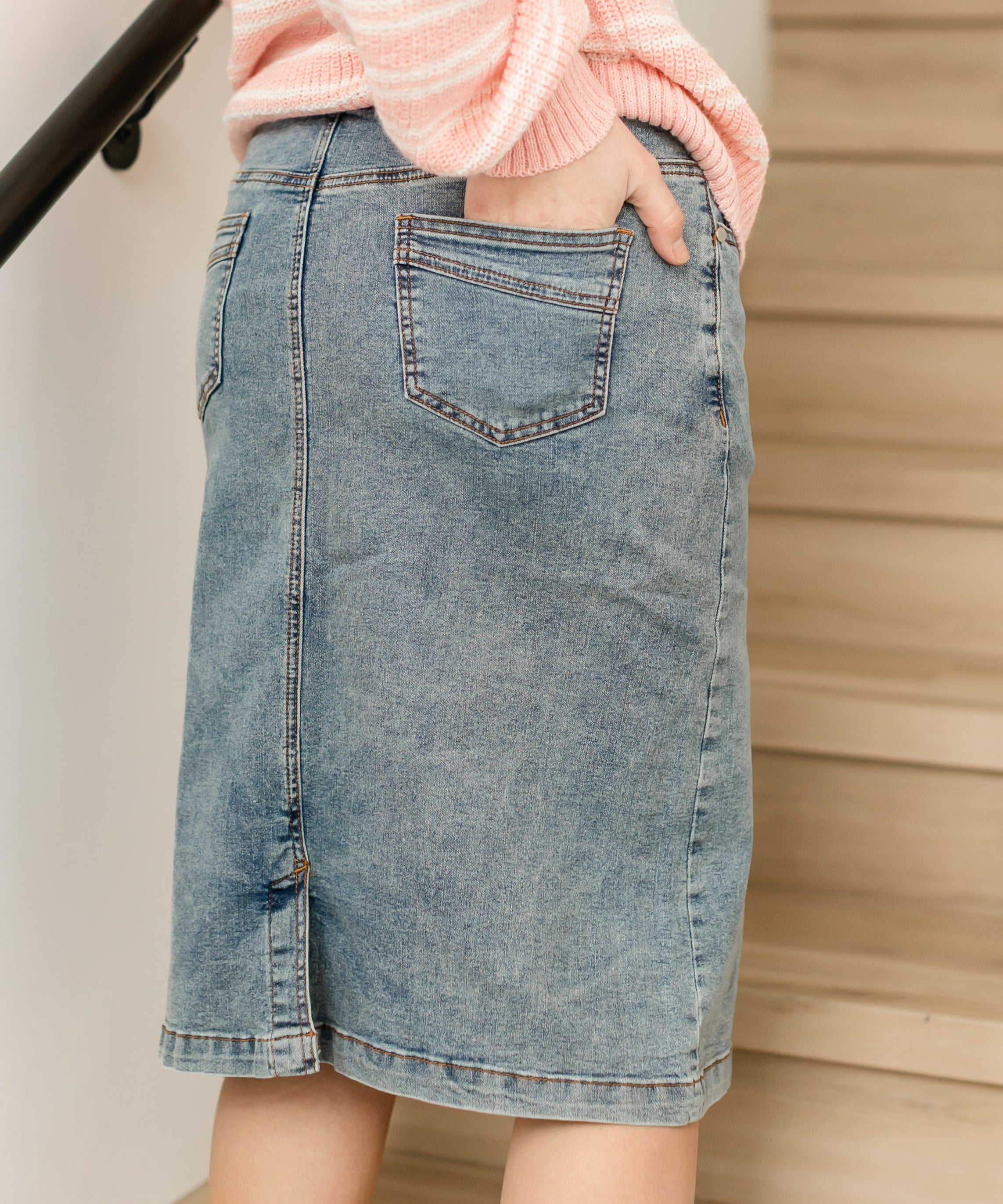 Sandra Classic Wash Midi Denim Skirt