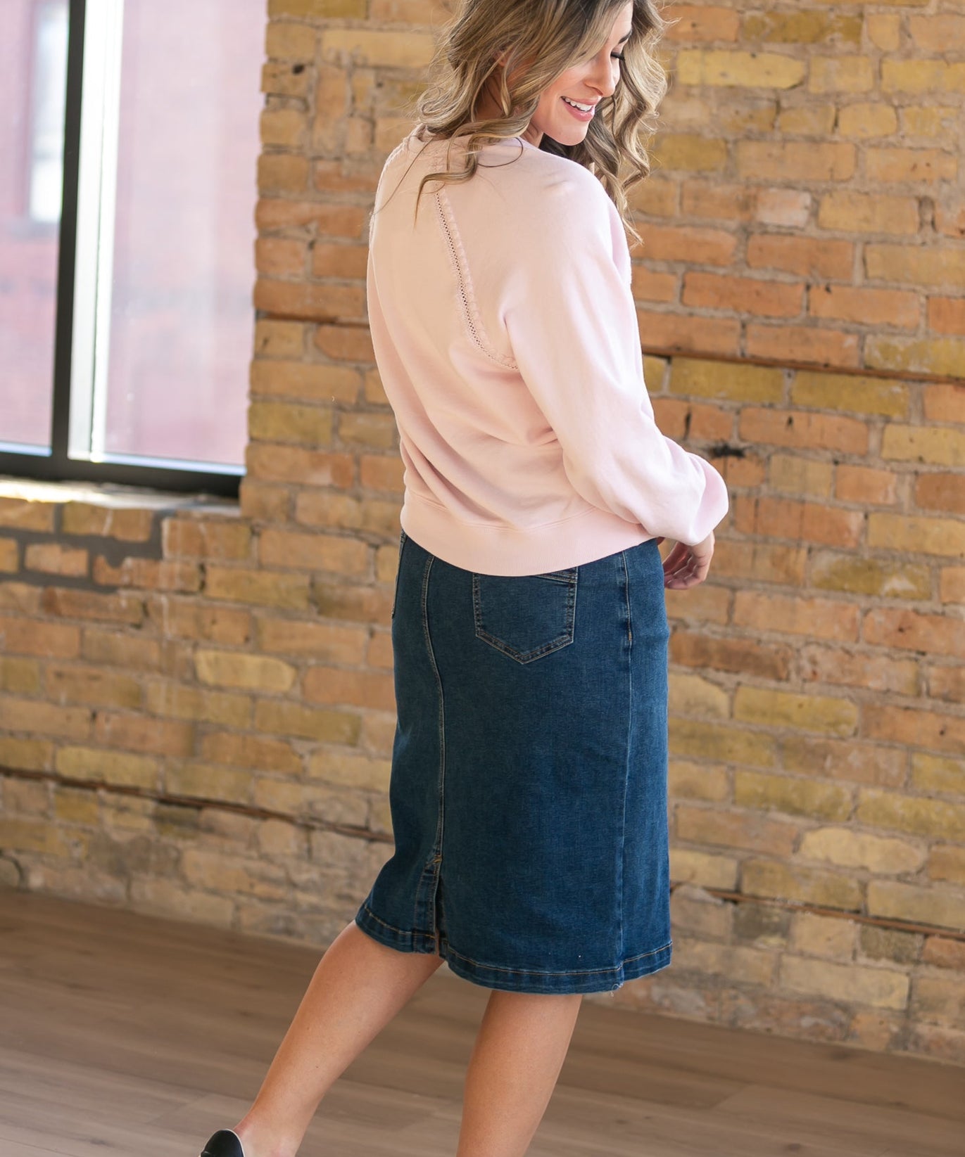 Sandra Dark Wash Denim Midi Skirt