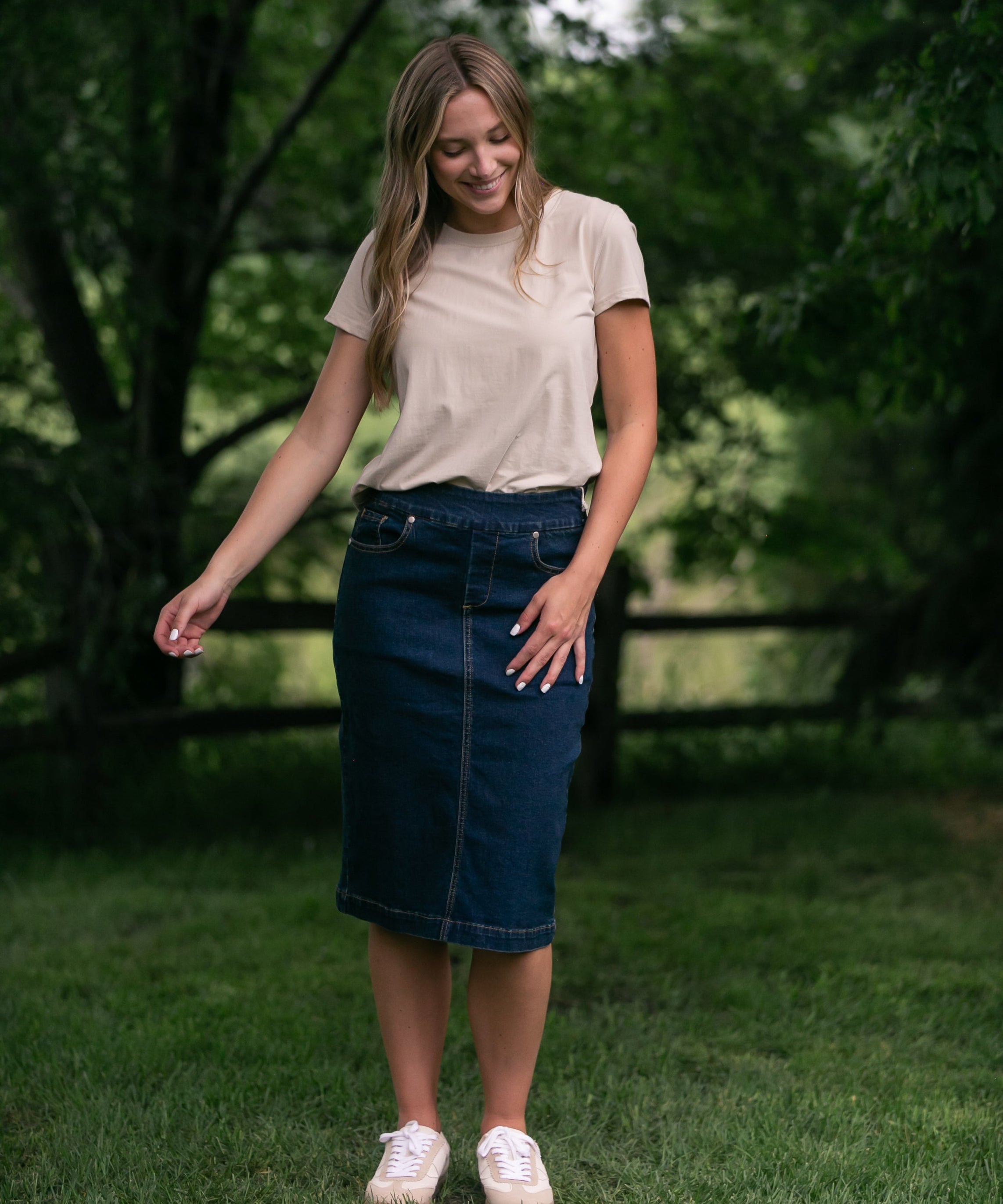 Sandra Dark Wash Denim Midi Skirt