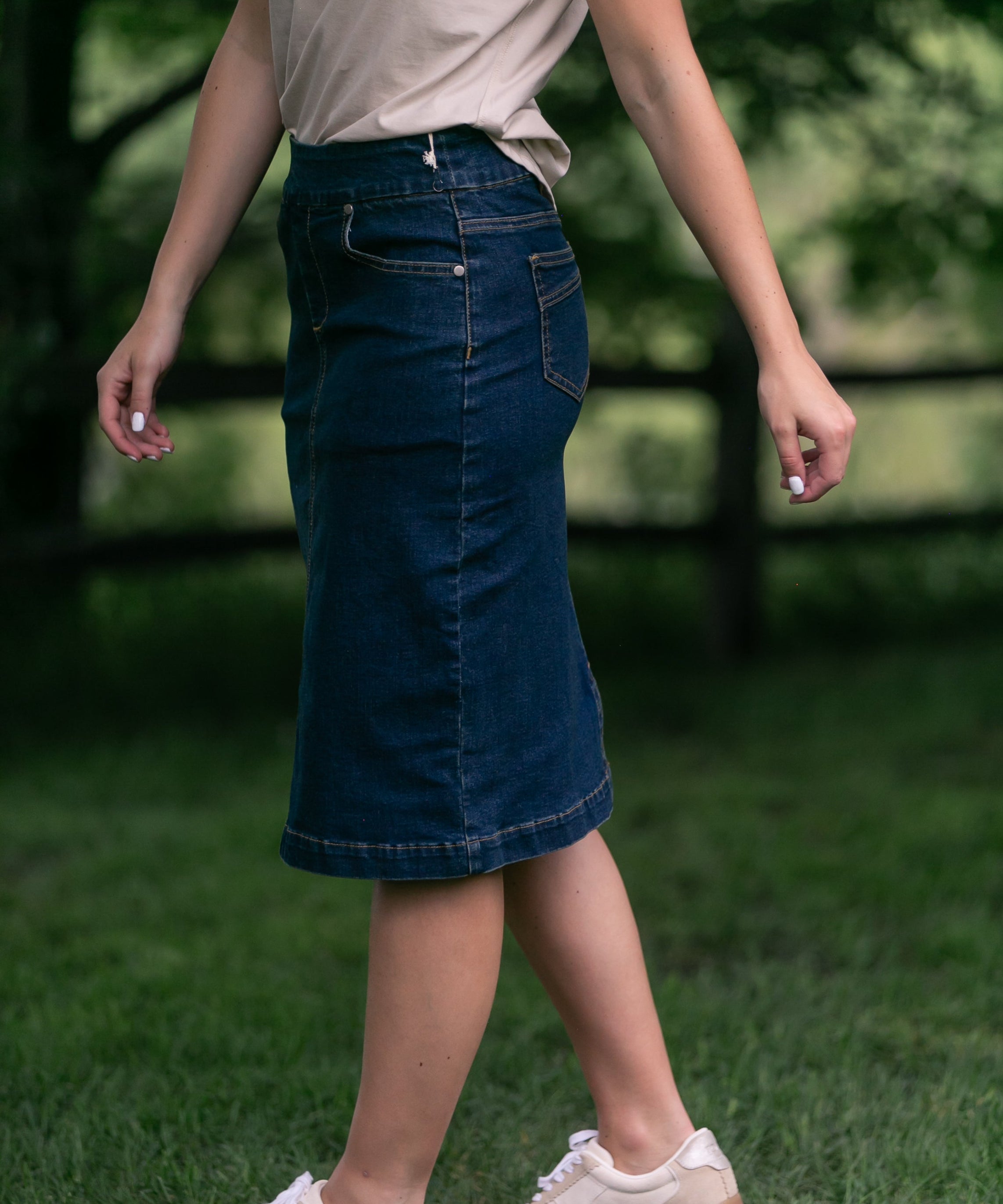 Sandra Dark Wash Denim Midi Skirt