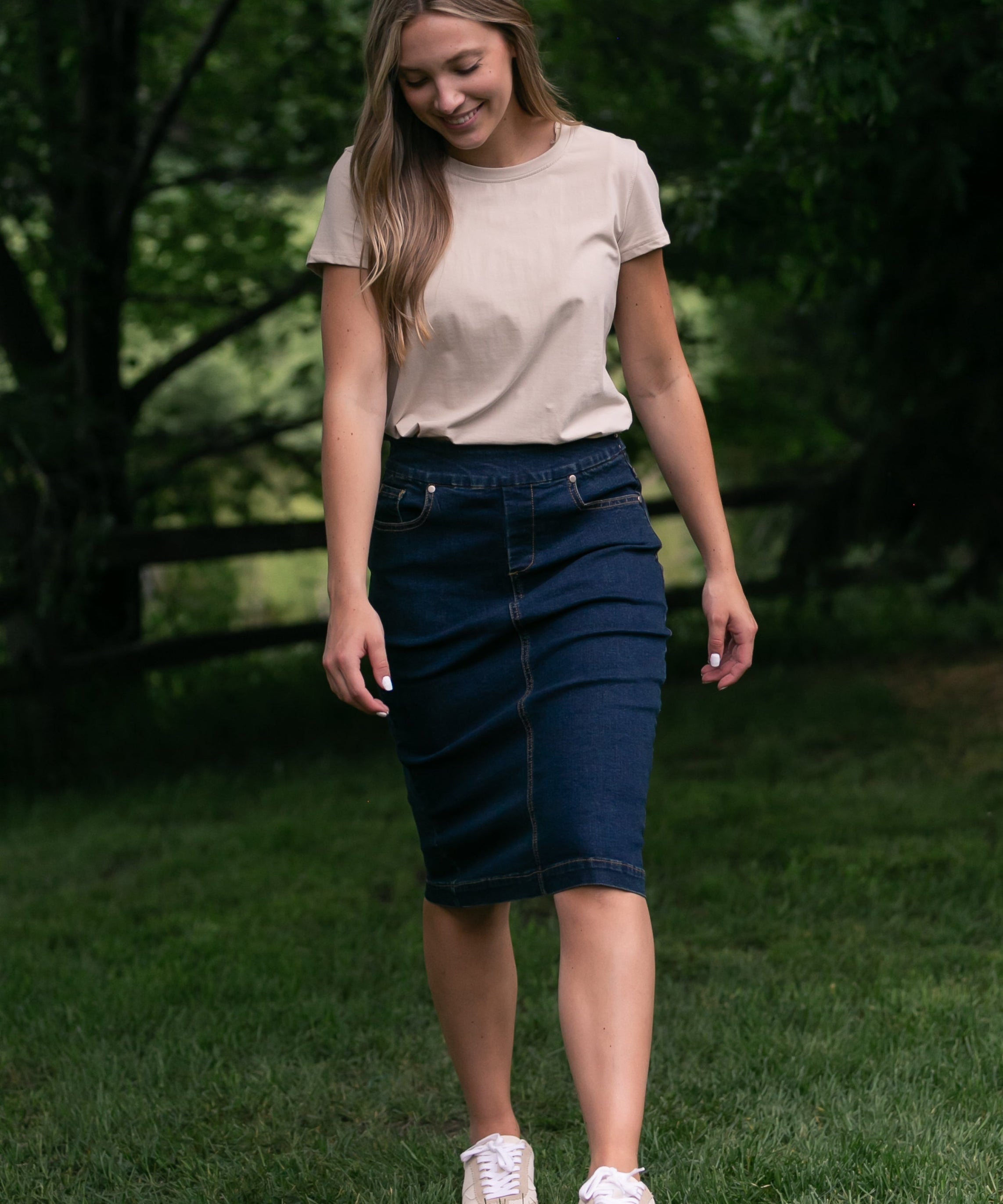 Sandra Dark Wash Denim Midi Skirt