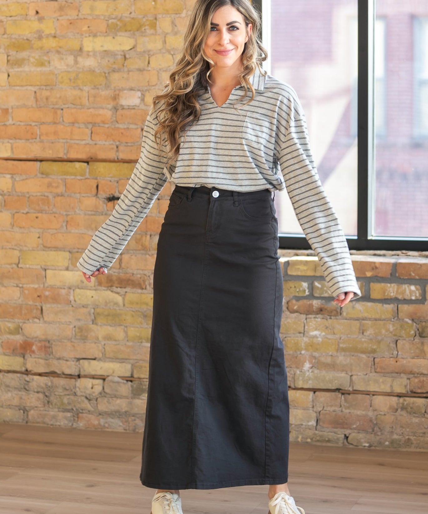 Stella Onyx Black Denim Maxi Skirt
