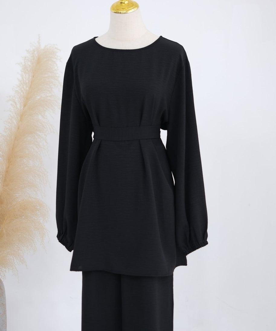 Textured Longline Top & Wide-Leg Trouser Set(MS455)