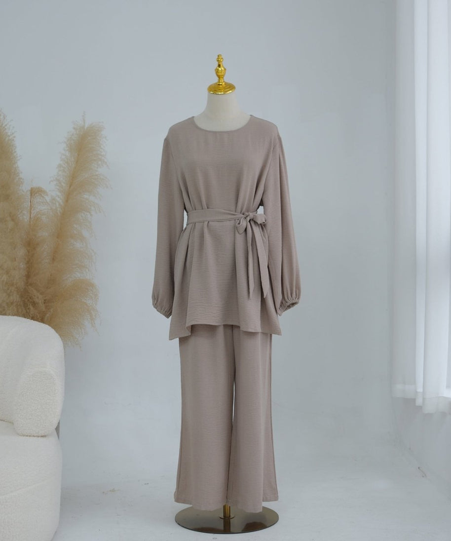 Textured Longline Top & Wide-Leg Trouser Set(MS455)