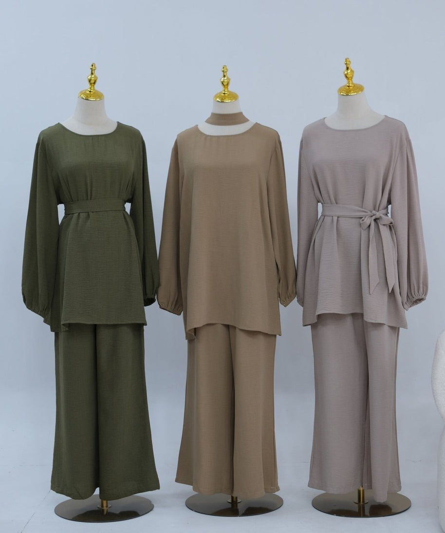 Textured Longline Top & Wide-Leg Trouser Set(MS455)