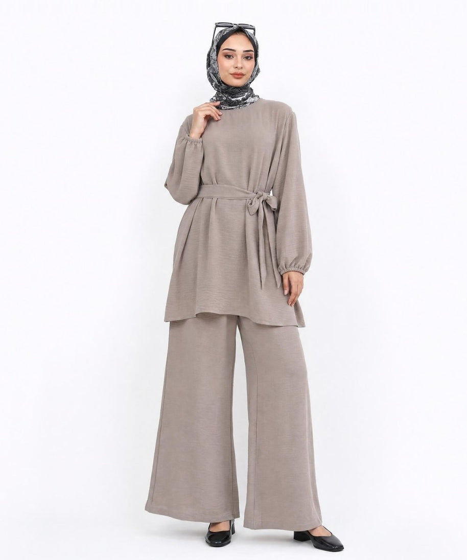 Textured Longline Top & Wide-Leg Trouser Set(MS455)