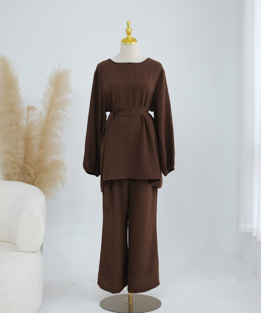 Textured Longline Top & Wide-Leg Trouser Set(MS455)
