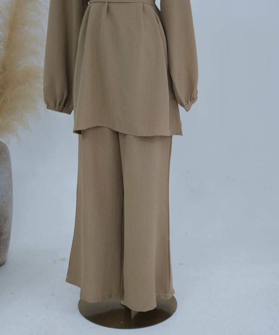Textured Longline Top & Wide-Leg Trouser Set(MS455)