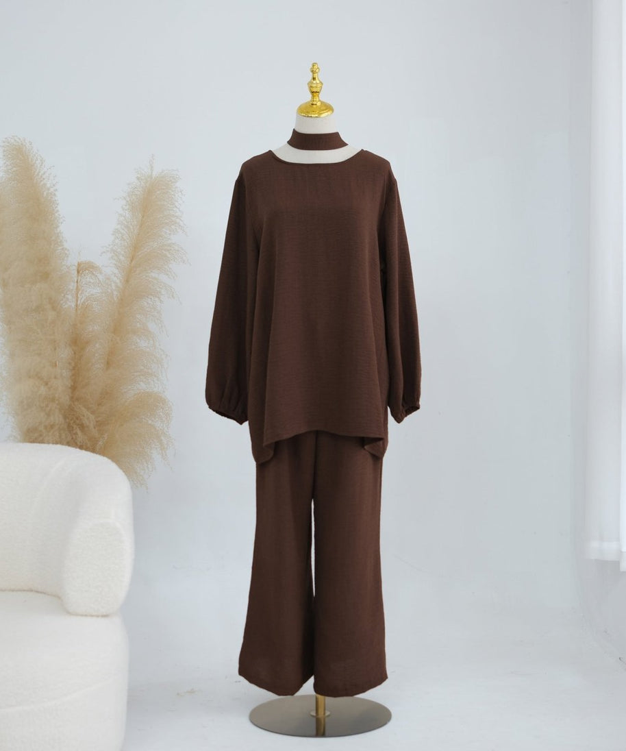 Textured Longline Top & Wide-Leg Trouser Set(MS455)